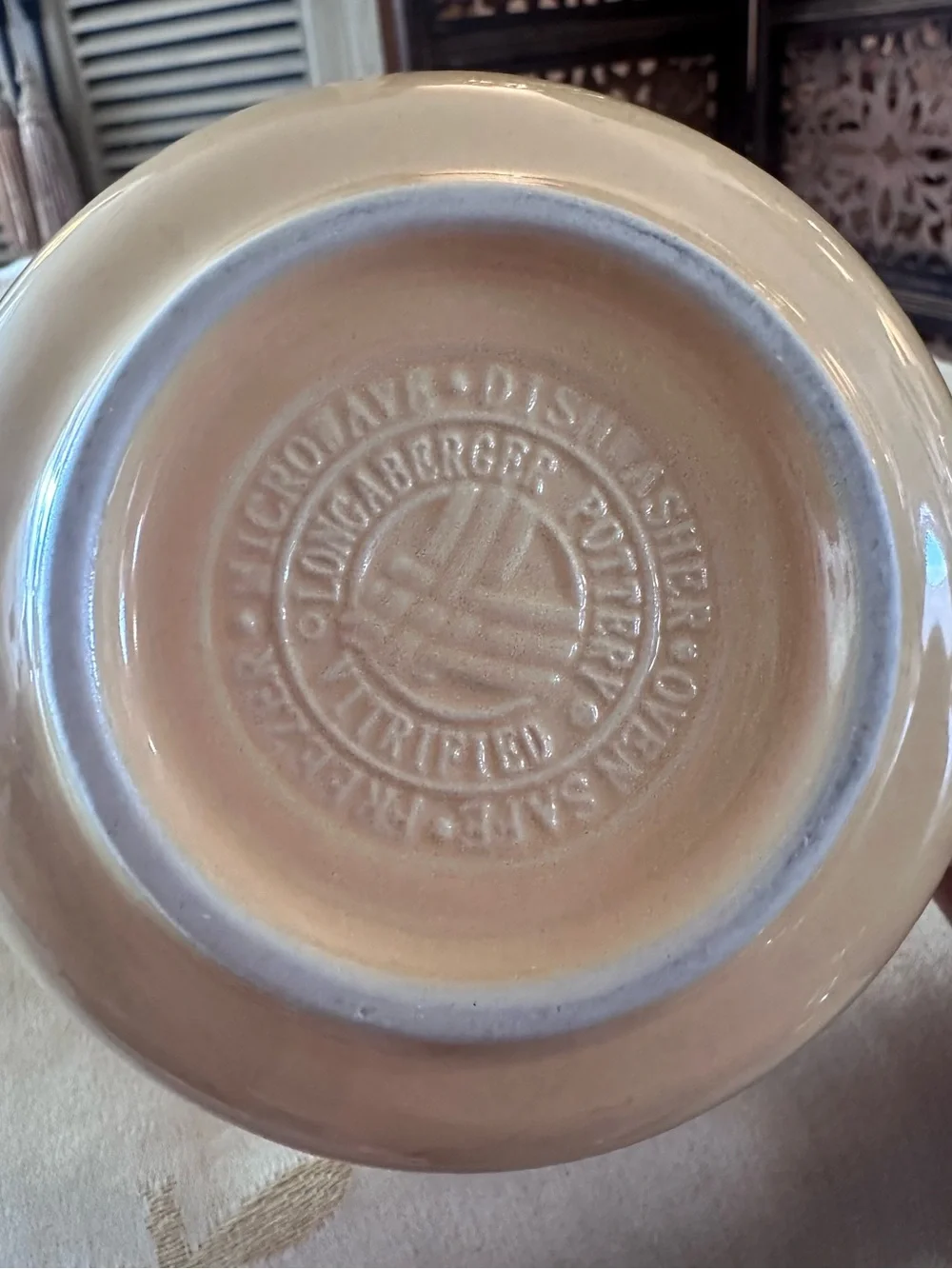 Longaberger Woven Traditions Stoneware Chili / Soup / Chowder Bowl w/ Handle.